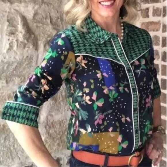 CAbi Bronco Patchwork Floral Blouse Style 5520 Medium - Picture 2 of 8